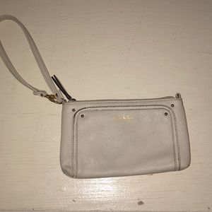 Nicole Miller light tan wristlet